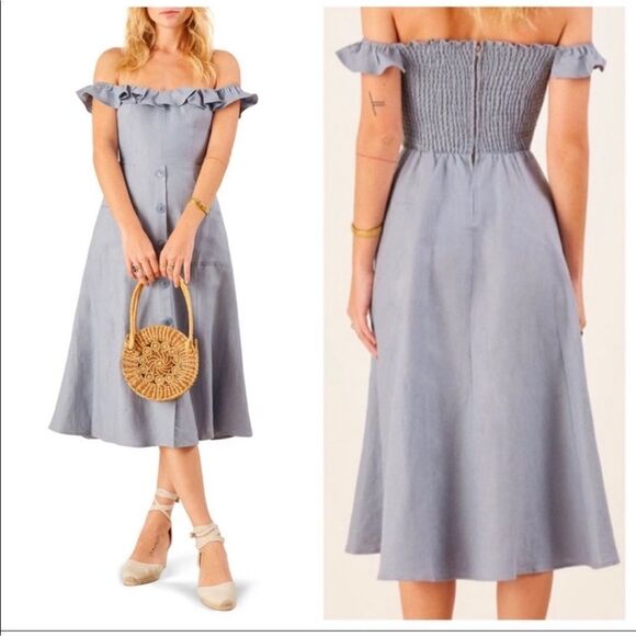 Reformation Linen Hattie Dress in Mineral - Picture 1 of 6